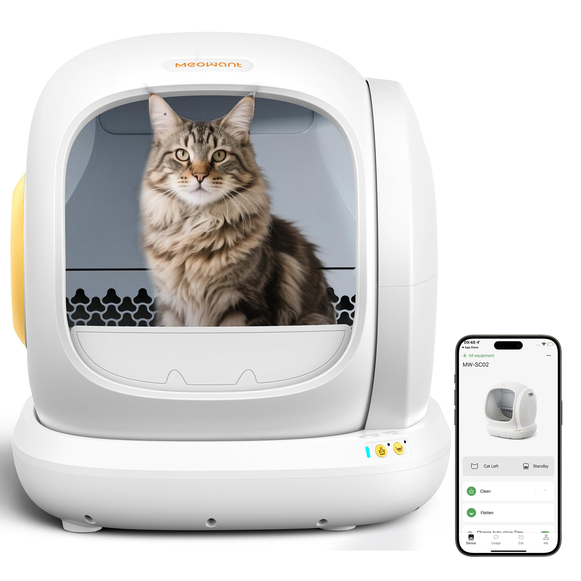 Photo 1 of MeoWant Automatic Cat Litter Box, Large Opening Self Cleaning Litter Box with Safety Protection for Multiple Cats, App Control, Odor-Free, 75L Space, Yellow