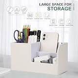 GORESE Pen Holder Desk Organizer White Wood Linen Finish 20.5 x 11 x 9.3 cm view 4