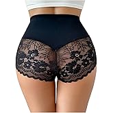 WDIRARA Women's Plus Size Lace Briefs Mesh High Waisted Panties Underwear
