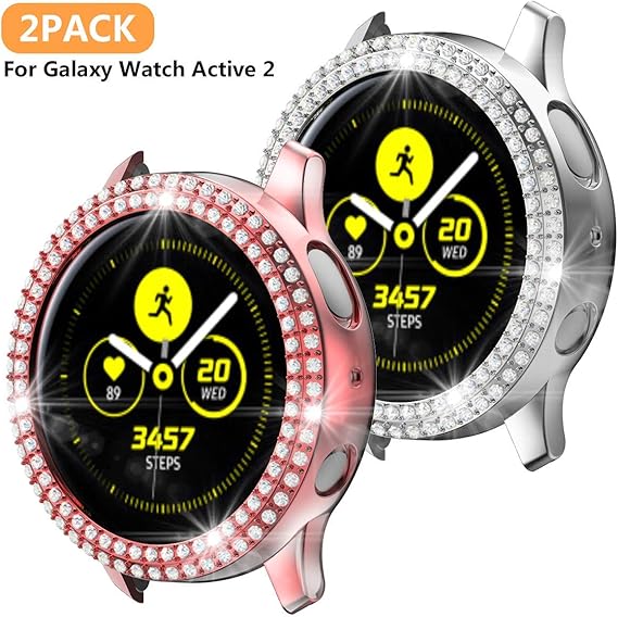 Amazon Com 2 Pack Diamond Case Protector For Galaxy Watch Active 2 44mm Haojavo Shining Diamond Pc Protective Bumper Shell Protector Case For Galaxy Watch Active 2 44mm Smartwatch Bands Accessories