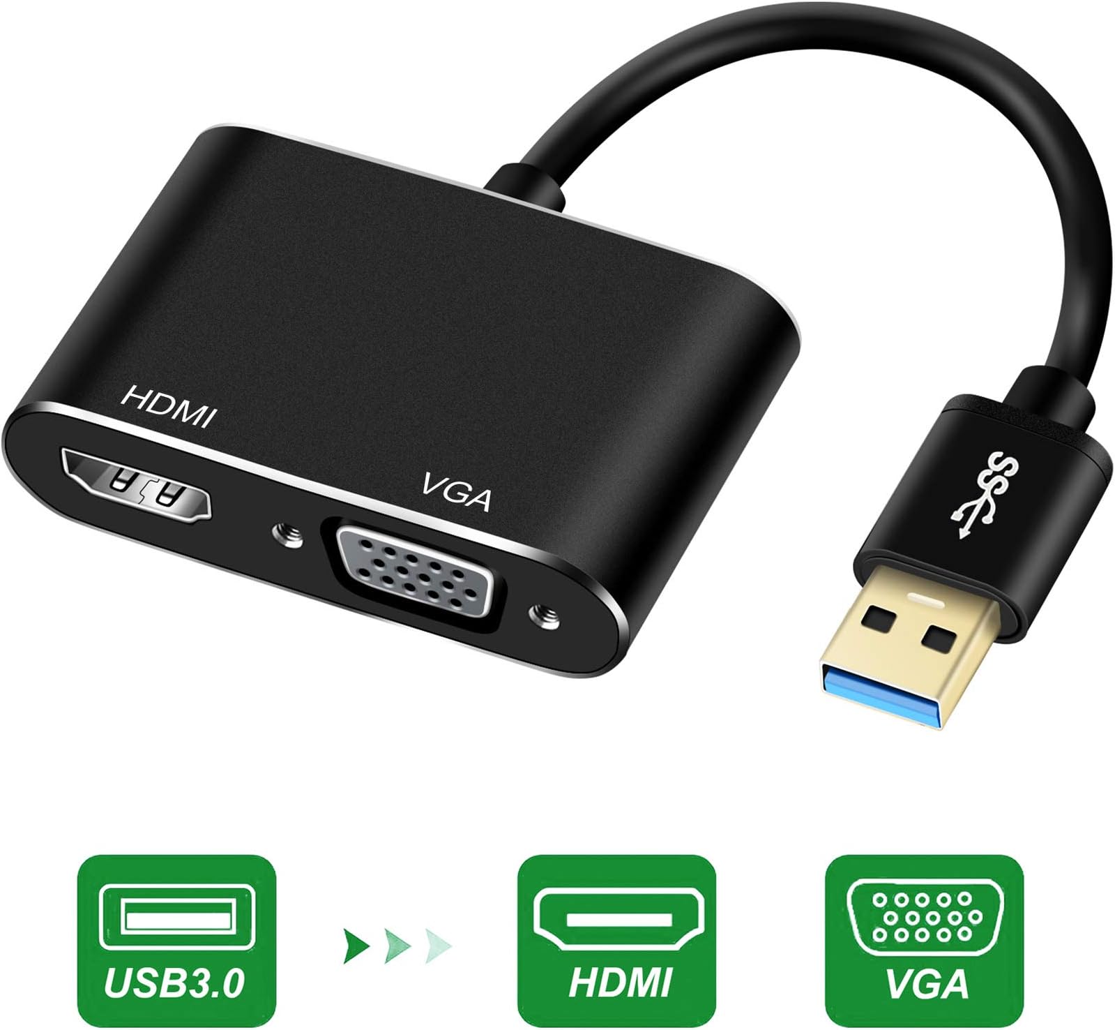 USB to VGA Adapter,USB 3.0 to VGA Adapter, USB to HDMI VGA Sync Output, Support Max Resolution 1080p for Windows 7/8/8.1/10 Desktop Laptop PC Monitor