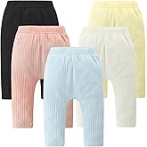 Fullfamous Baby and Toddler Girl's 5 Pack Cotton Ribbed Pull On Pants Leggings 0-4 Years