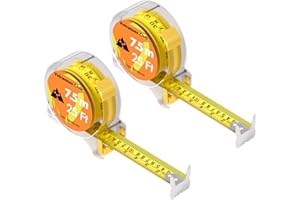 VOLCANOES CLUB Measuring Tape, Tape Measure 25 Ft by 1-Inch, Retractable Dual Side Blade (Inch/Metric Clear Scale), Hard & Transparent Case, Simple & Easy to Use for Surveyors, Electricians (2 Pack)