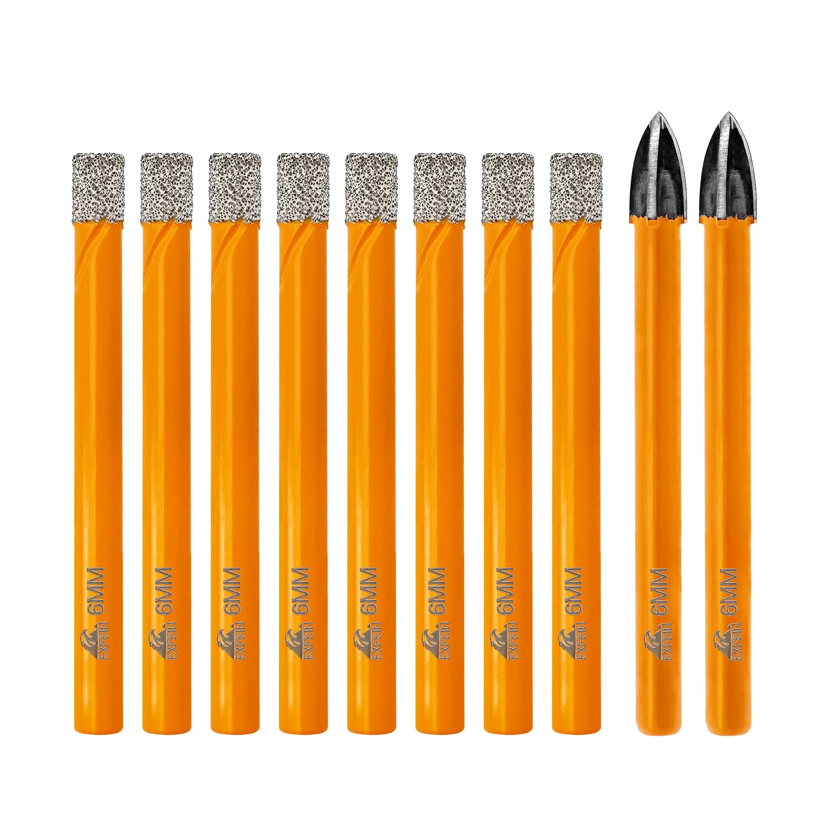 EXFEIN Diamond Drill Bits - Tile Drill Bits Kit 6mm 8pcs & Carbide Drill Bits 6mm 2pcs for Drilling Ceramic Porcelain Tile Marble Granite Masonry