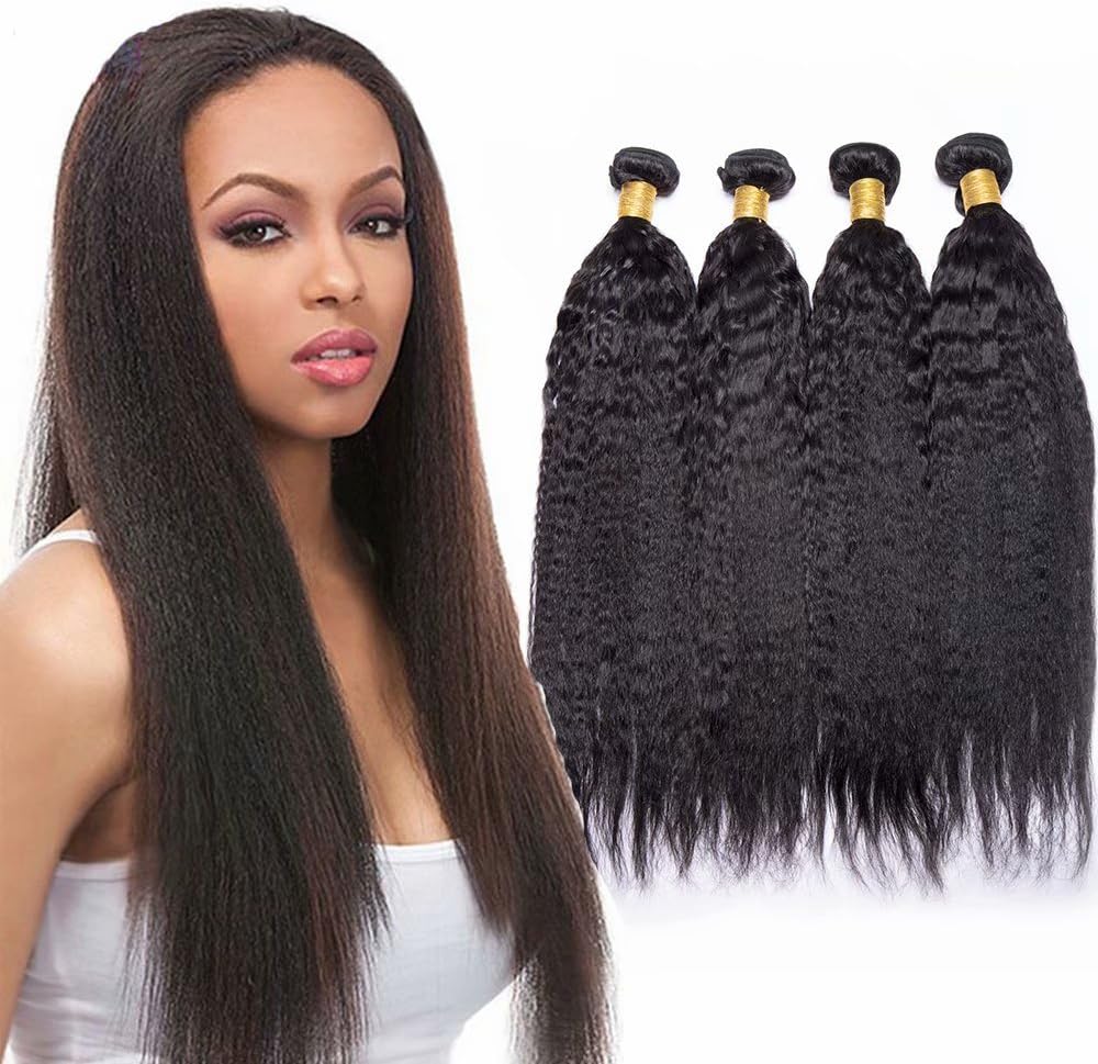 Maxine 9A Kinky Straight Hair 3 Bundles Yaki Human Hair Weave Unprocessed Brazilian Virgin Remy Hair Extensions,Natural Black Color(3x10 inch)