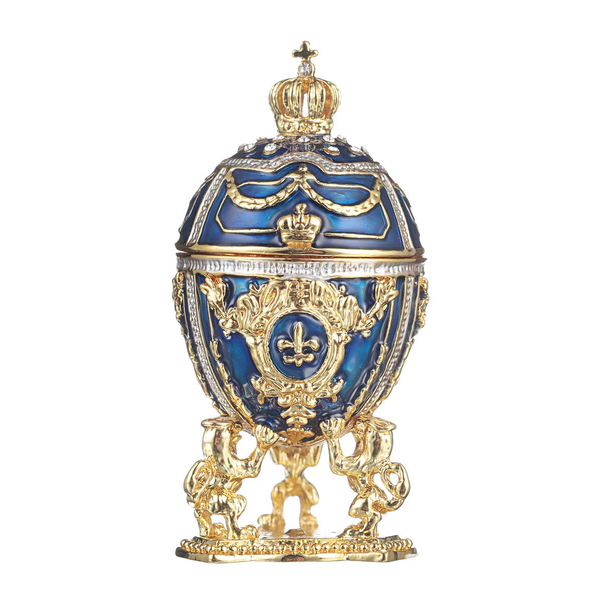 danila-souvenirs Glamorous Style Easter Egg Trinket Jewel Box with Lions and Imperial Crown 7,5 cm blue