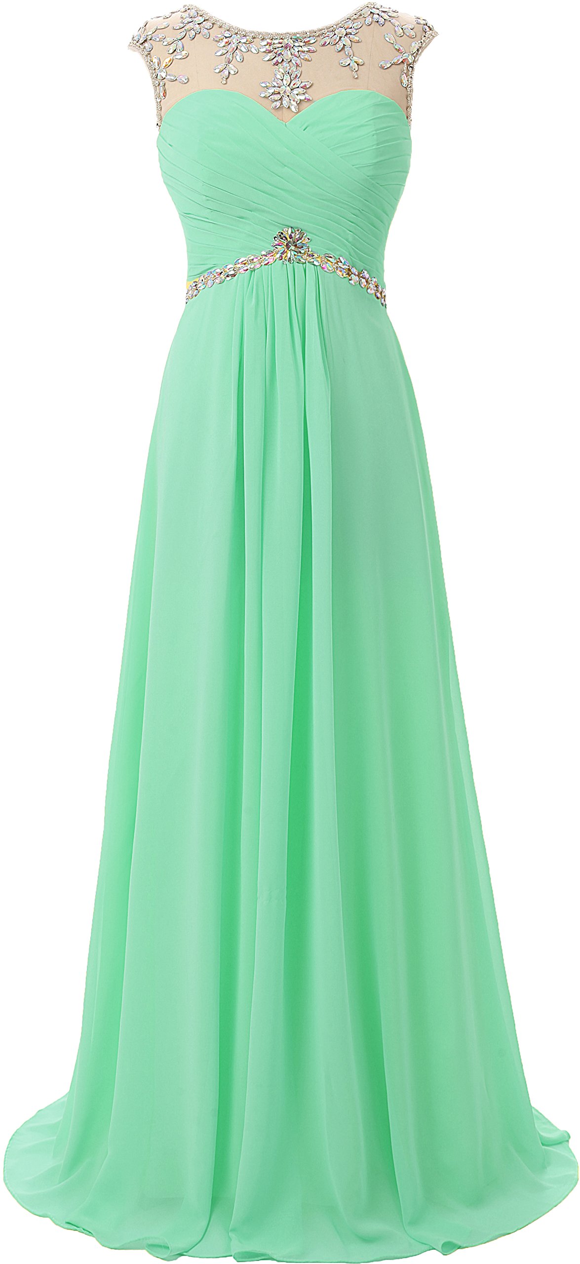 Onlybridal Women's Cap Sleeve Beaded Long Chiffon Bridesmaid Dresses Mint