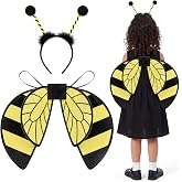 Haysandy 2 Pcs Halloween Ladybug Bee Costume Wings Headband for Kid | Ladybug Bee Wings and Headband, Girls Insect Costume, Toddler Role Playing Accessories for Halloween Cosplay
