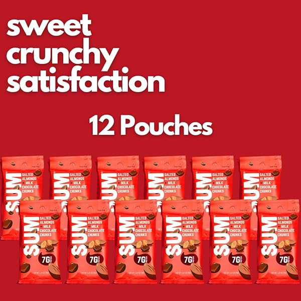 SUM SALTED ALMONDS WITH MILK CHOCOLATE CHUNKS SNACK MIX – CHOCOLATE CHUNKS WITH SALTED NUT MIX FOR KIDS AND ADULTS – INDIVIDUAL PACKS FOR HOME, SCHOOL, OFFICE, PARTY – 1.25 OUNCE PACKS – 12 COUNT