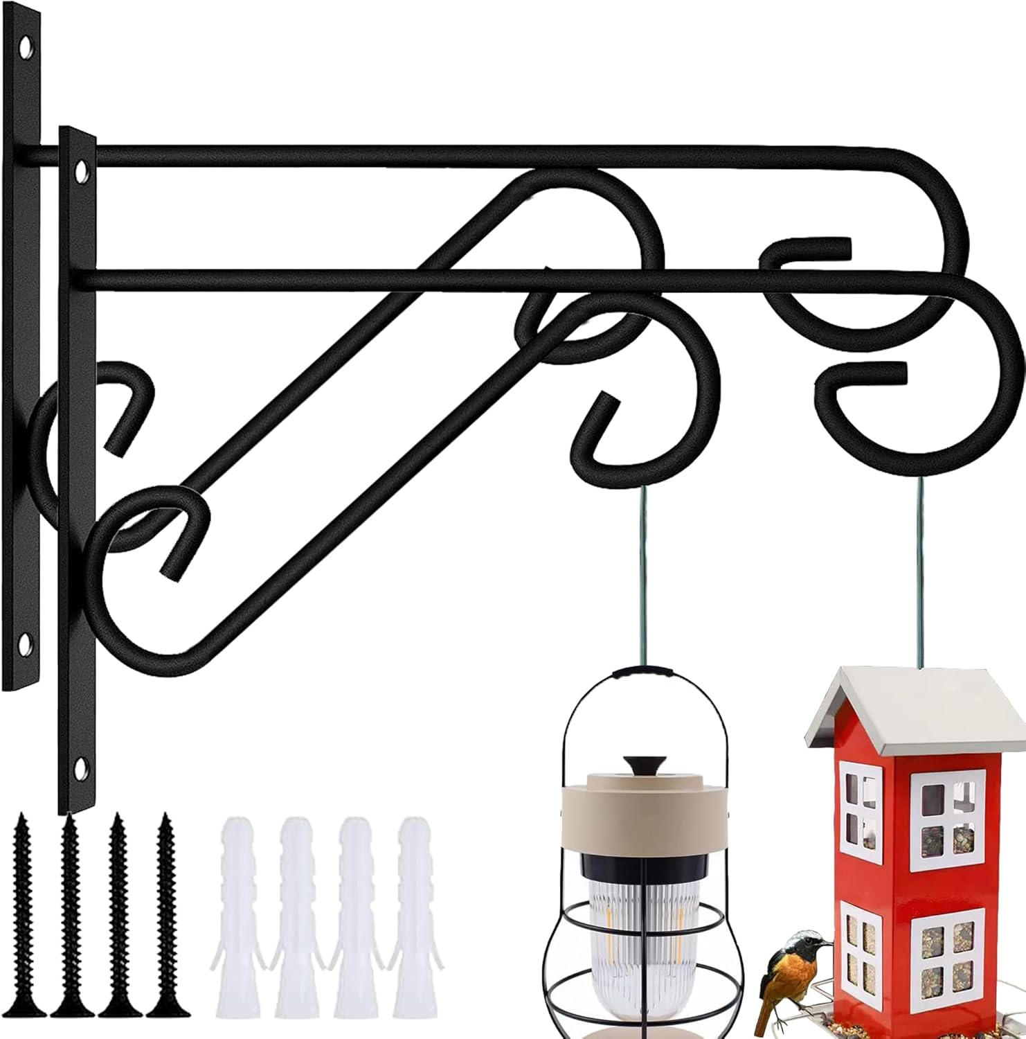 Outdoor Hanging Brackets - ZEECER Hanging Plant Bracket, 2 Pack 10-inch Plant Hangers Outdoor Indoor, Rust-Proof Coated Metal Hanging Basket Hook, Decorative Wall Plant Hooks for Hanging Plants Flowers Lanterns Bird Feeders