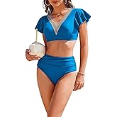 AI'MAGE High Waisted Bathing Suit for Women Tummy Control Women's Bikini Set Ruffle V Neck Two Piece Swimsuit 2025