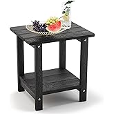 LUE BONA Outdoor Side Table, 2-Tier HDPS Small Patio Table, Black | 2-Tier Shelf for Extra Storage, Small End Table for Pool, Porch, Balcony, Weather Resistant HDPS, Easy Clean