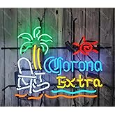 Hvkeer Neon Signs for Wall Decor New 24''x20'' Coronas Extra Palm Tree Beach Chair Sun Sign Man Cave Sports Bar Pub Beer Glass Light Lamp Neon Tubing