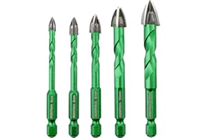 KURSTOL 5PCS Masonry Drill Bits Set - 3/16" 1/4" 5/6" 3/8" 1/2" Concrete Drill Bit for Wood Plastic Masonry Brick Glass Tile 