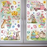 HiloPack Easter Window Clings, 9 Sheets Reusable Easter Spring Window Stickers Decals for Kids, Cute Double-Sided Easter Bunn