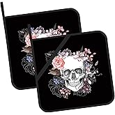 Skull with Flowers Pot Holders Set of 2 Kitchen Heat Resistant Potholder for Microwave Cooking Baking Oven End Dishes and BBQ