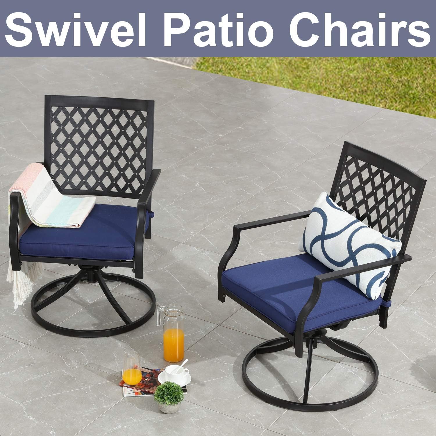 Amazon Com Not Wisley Outdoor Chair Patio Chairs Swivel Rocker Chairs Dining Metal Frame Furniture Bistro Set For Garden Backyard Club 2 Piece Blue Kitchen Dining