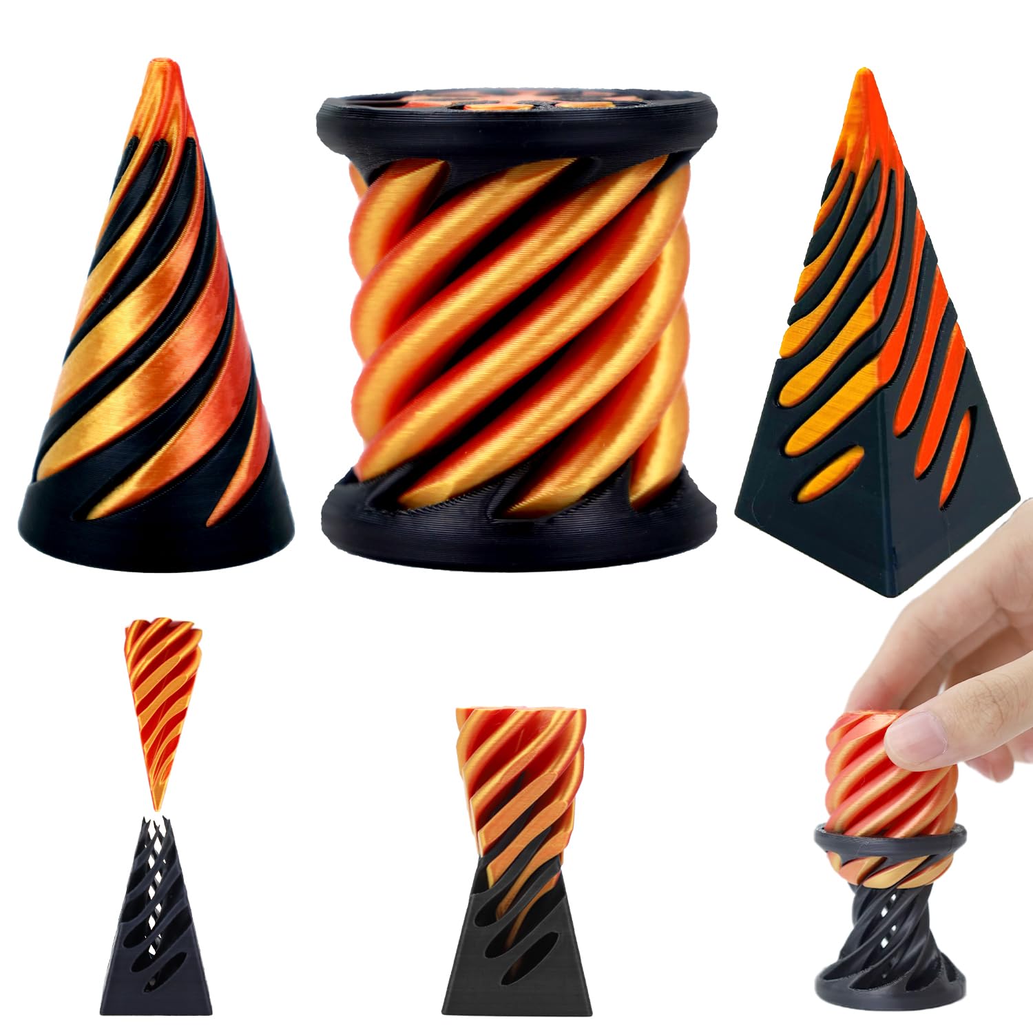3 PCS 3D Printed Spiral Cone Fidget Toy, The Impossible Pyramid Passthrough Sculpture, The Impossible Cone Fidget Toy, ADHD Fidget Toys, Mini Stress Relief Desktop Decorations Toy for Kids Adult Gift