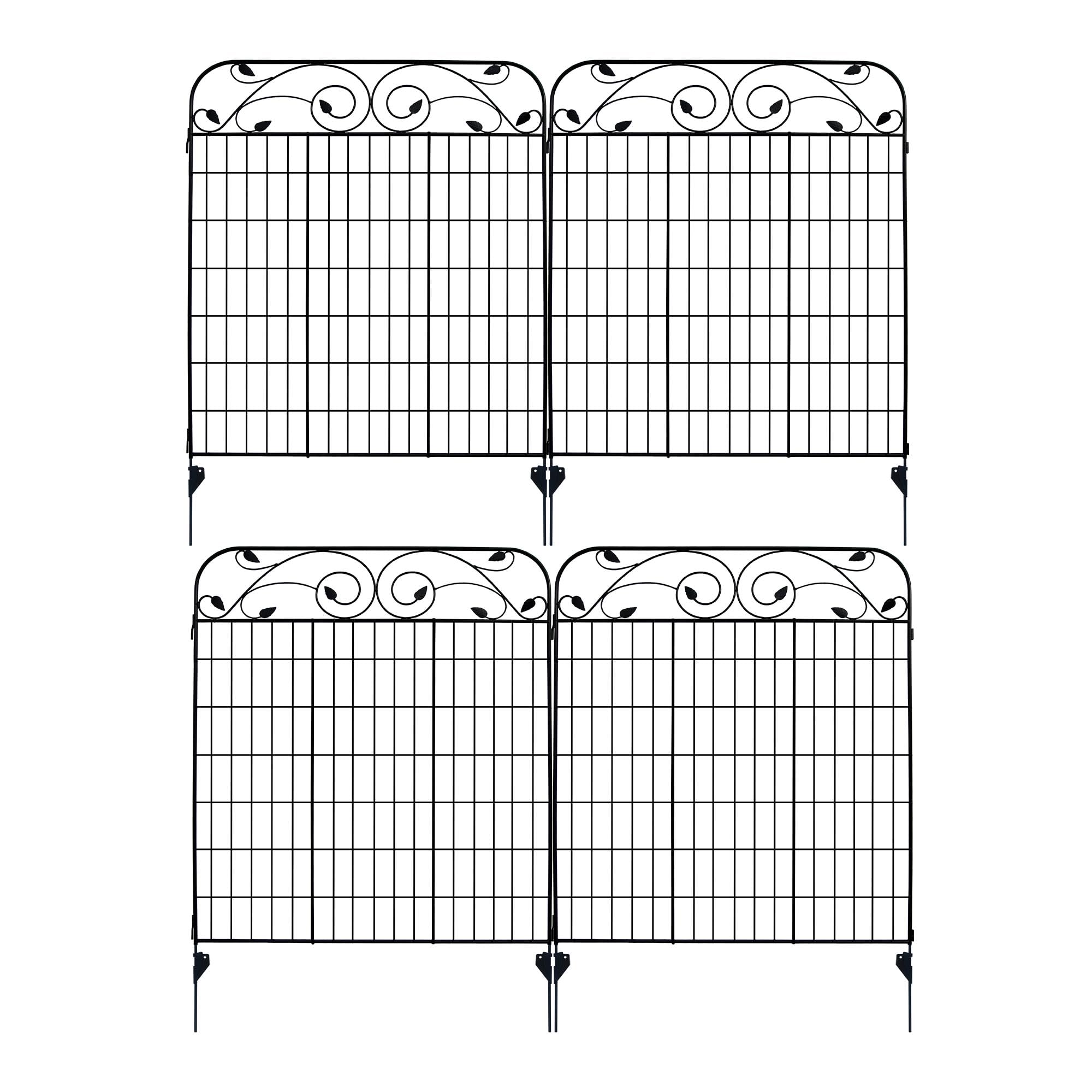 Photo 1 of 4 Pack Black Coated Steel Decorative Garden Fence Panel with 8 Leaves, 44 inch by 36 inch (Linear Length 12 feet) Metal Folding Fence Wire Fencing Patio Flower Barrier Section Panel