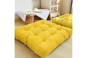 HIGOGOGO Floor Pillow, Square Meditation Pillow for Seating on Floor Solid Thick Tufted Seat Cushion Meditation Cushion for Yoga Living Room Sofa Balcony Outdoor, Yellow, 22x22 Inch