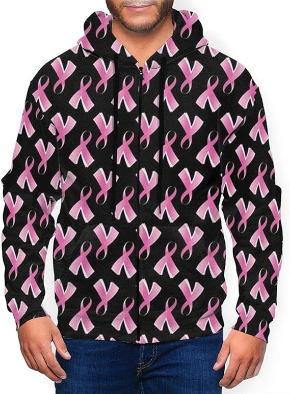 Amazon Co Jp プルオーバー 黒の背景に乳がんピンクリボン トップス 長袖 厚手 メンズ 冬服 パーカー ジップアップ フード付き 春服 秋 服 カジュアル ファッション 快適 防寒 服 ファッション小物