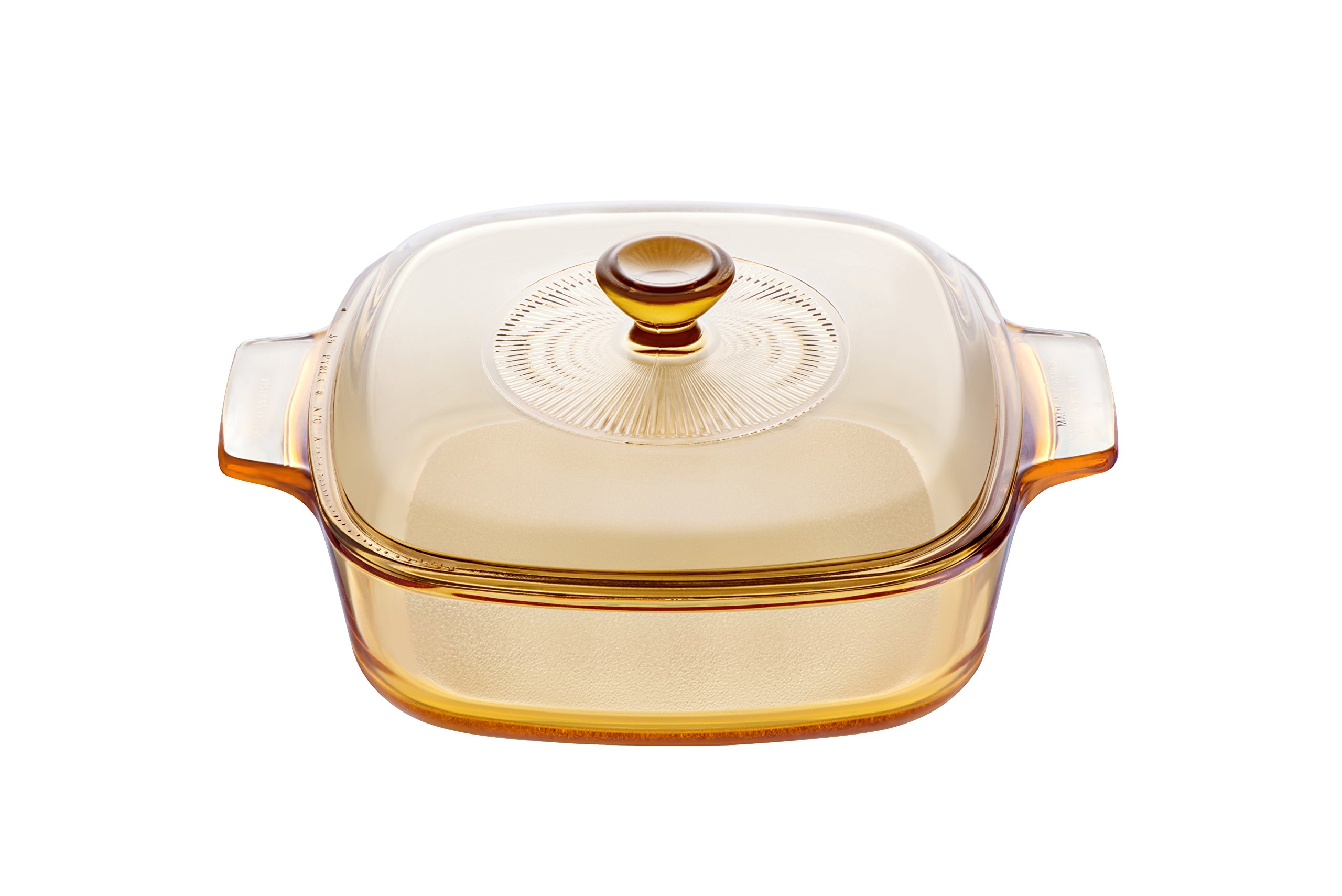 Visions Pyroceram Reverse Square Casserole with Glass Cover, Brown, 22.3 x 17.5 x 5.3 cm