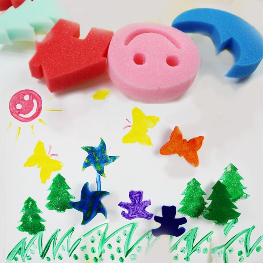 LEOBRO 30pcs Sponge Painting Shapes Painting Craft Sponge for Toddlers Assorted Pattern Early Learning Sponge for Kids Shipping by FBA: Toys & Games
