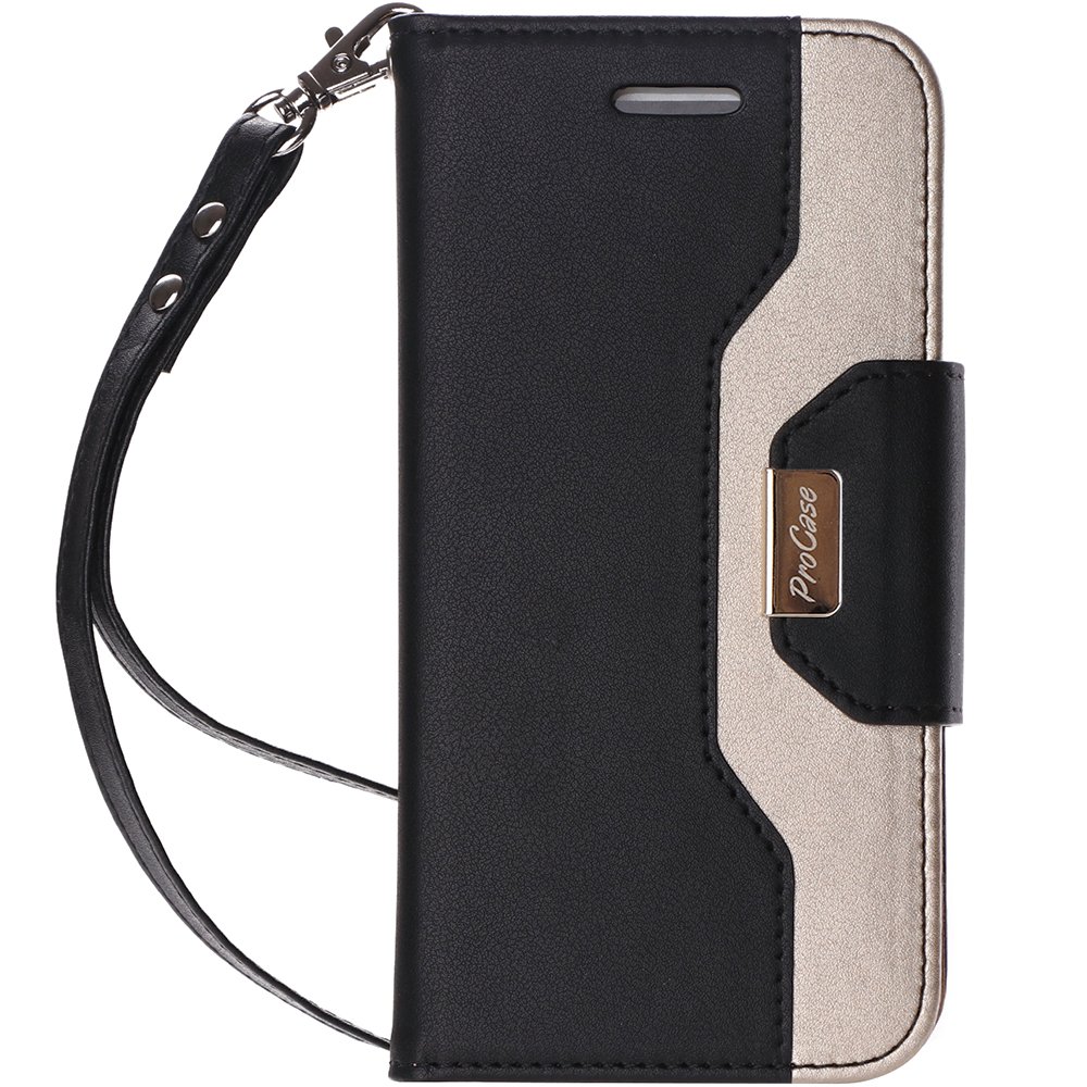 ProCase iPhone Xs/iPhone X Wallet Case, Flip Kickstand Case with Card Slots Mirror Wristlet, Folding Stand Protective Cover for 5.8 inch Apple iPhone Xs (2018) / iPhone X (2017) -Black