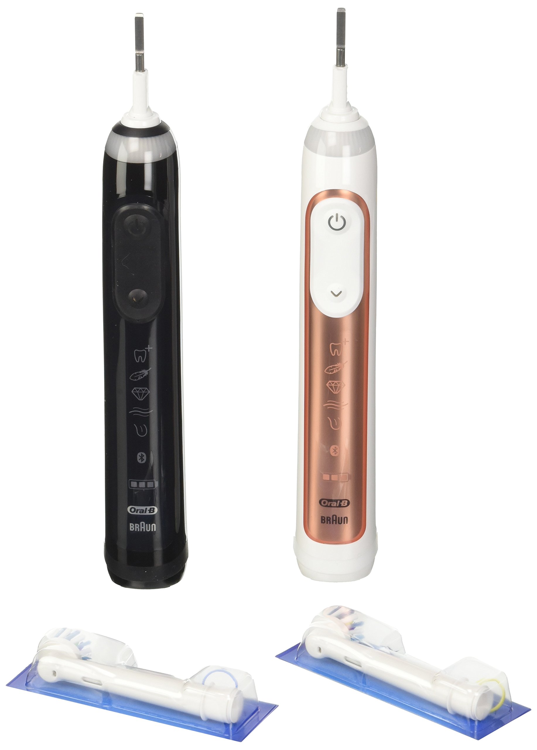 Oral-B Bonuspack Genius Rechargeable Electric Toothbrush, 2 Handpieces with Bluetooth Connection, 6 Modes, 7 Replacement Brushes, Rose Gold and Black