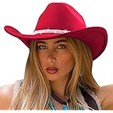 DRESHOW Glitter Cowboy Hat Classic Western Rhinestone Cowgirl Hat Outdoor Wide Brim Retro Felt Fedora Hats Rolled up Caps