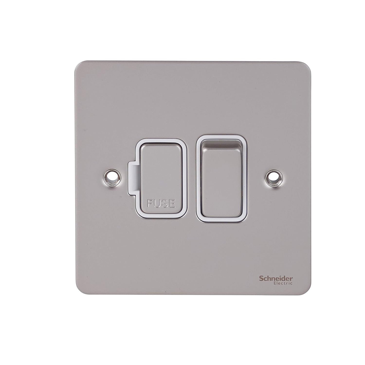 Schneider Electric Ultimate Flat Plate - Switched Fused Connection Unit, 13A, GU5210WPN, Pearl Nickel with White Insert