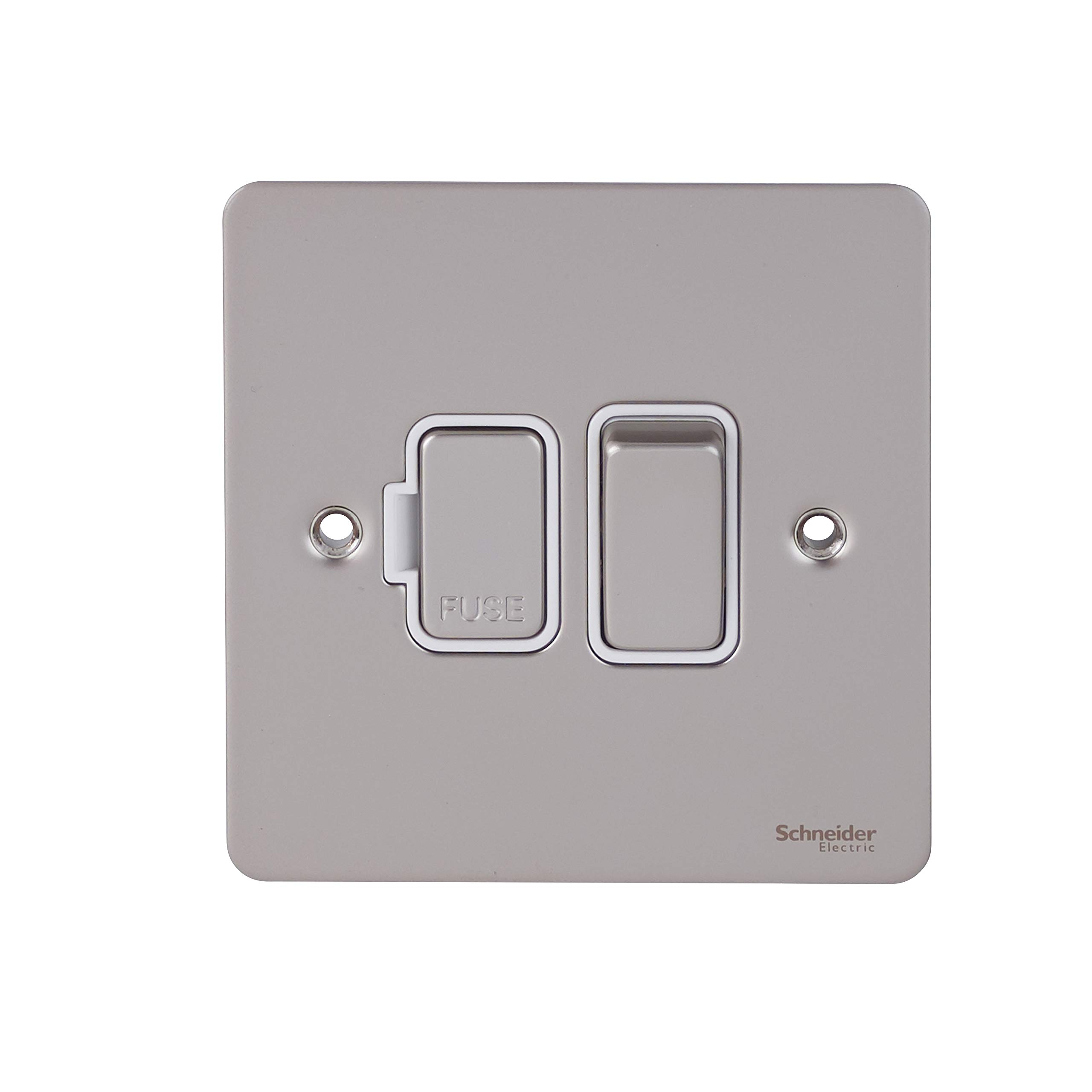 Schneider Electric Ultimate Flat Plate - Switched Fused Connection Unit, 13A, GU5210WPN, Pearl Nickel with White Insert — image 1