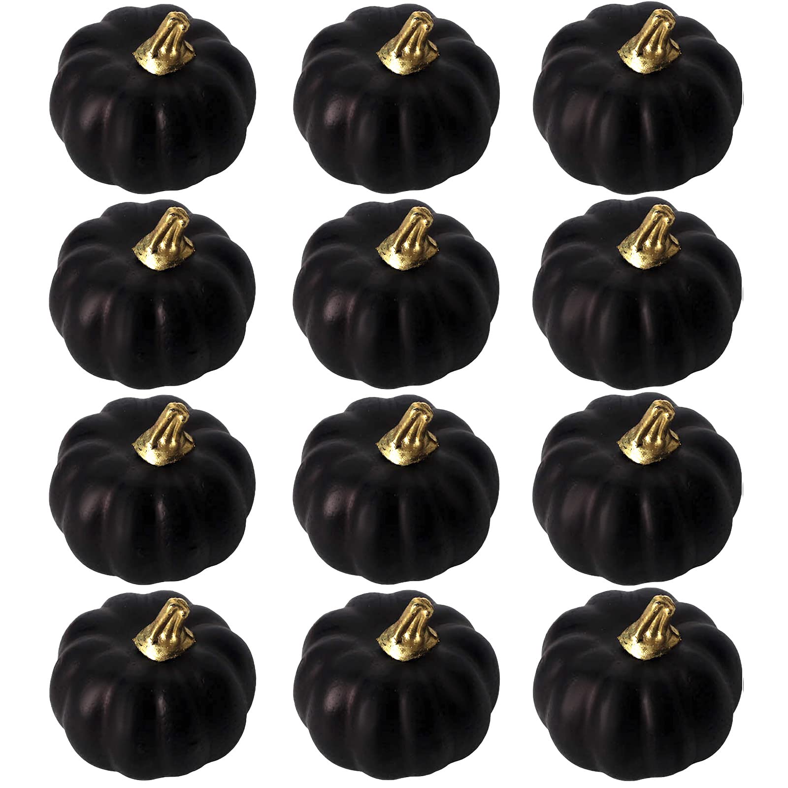 12Pcs Black Autumn Artificial Pumpkins Set,Bulk Decoration Faux Harvest Pumpkin Fake Mini Foam Pumpkins,Halloween Pumpkin Decoration for Crafts Fall Wedding Halloween Party Decor Home Decoration