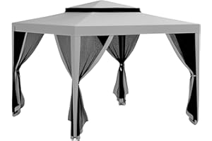 Outsunny 10' x 10' Canopy Tent, Party Tent with Mesh Netting and Double Tier Roof for Backyard, Garden, Patio, Outdoor, Grey