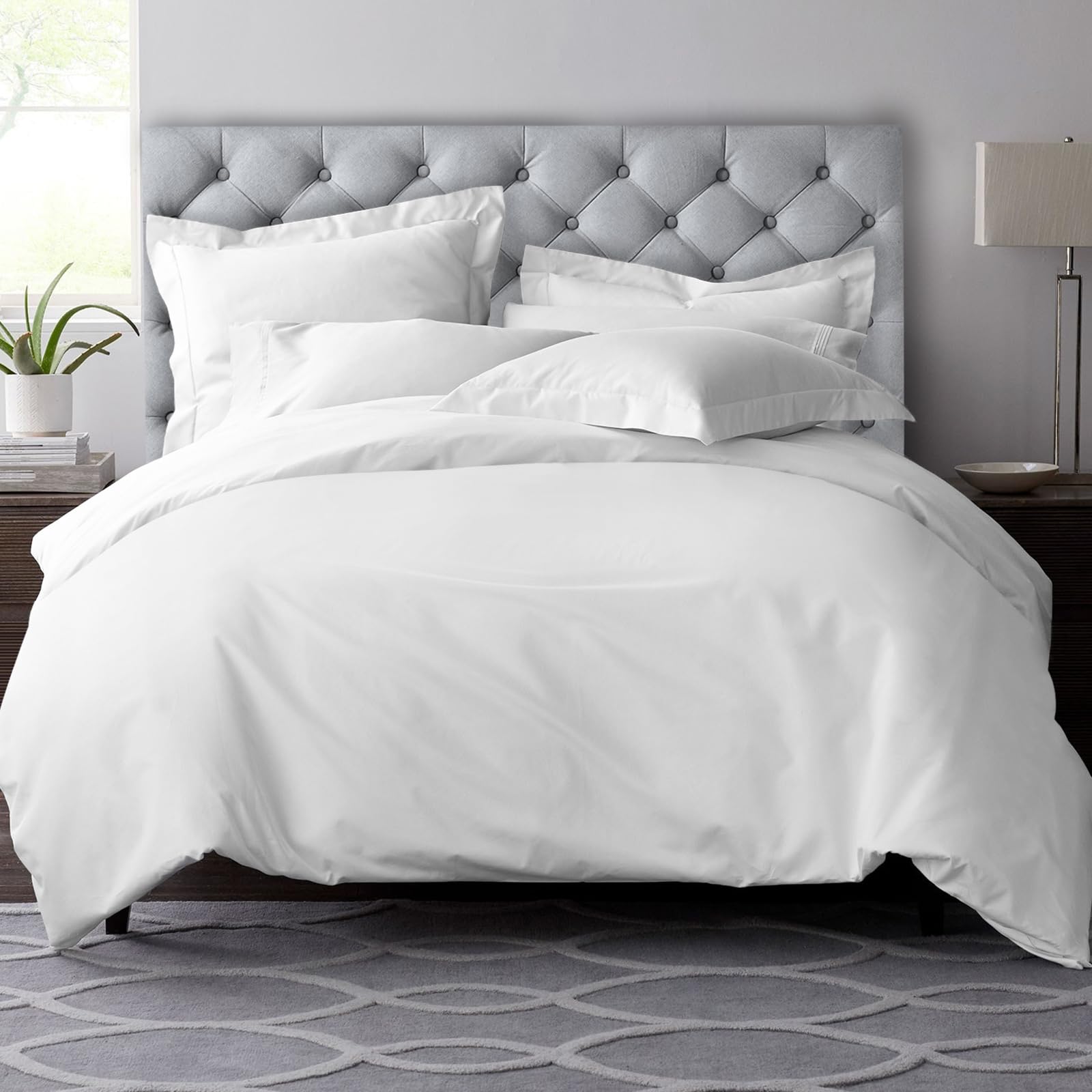 Pizuna 600 Thread Count Cotton King-Size-Duvet-Cover-Set, White 100% Long Staple Cotton White-Bedding King, Soft Sateen Weave 4 Corner Ties and Hidden Button Closure (Cotton Quilt Cover)
