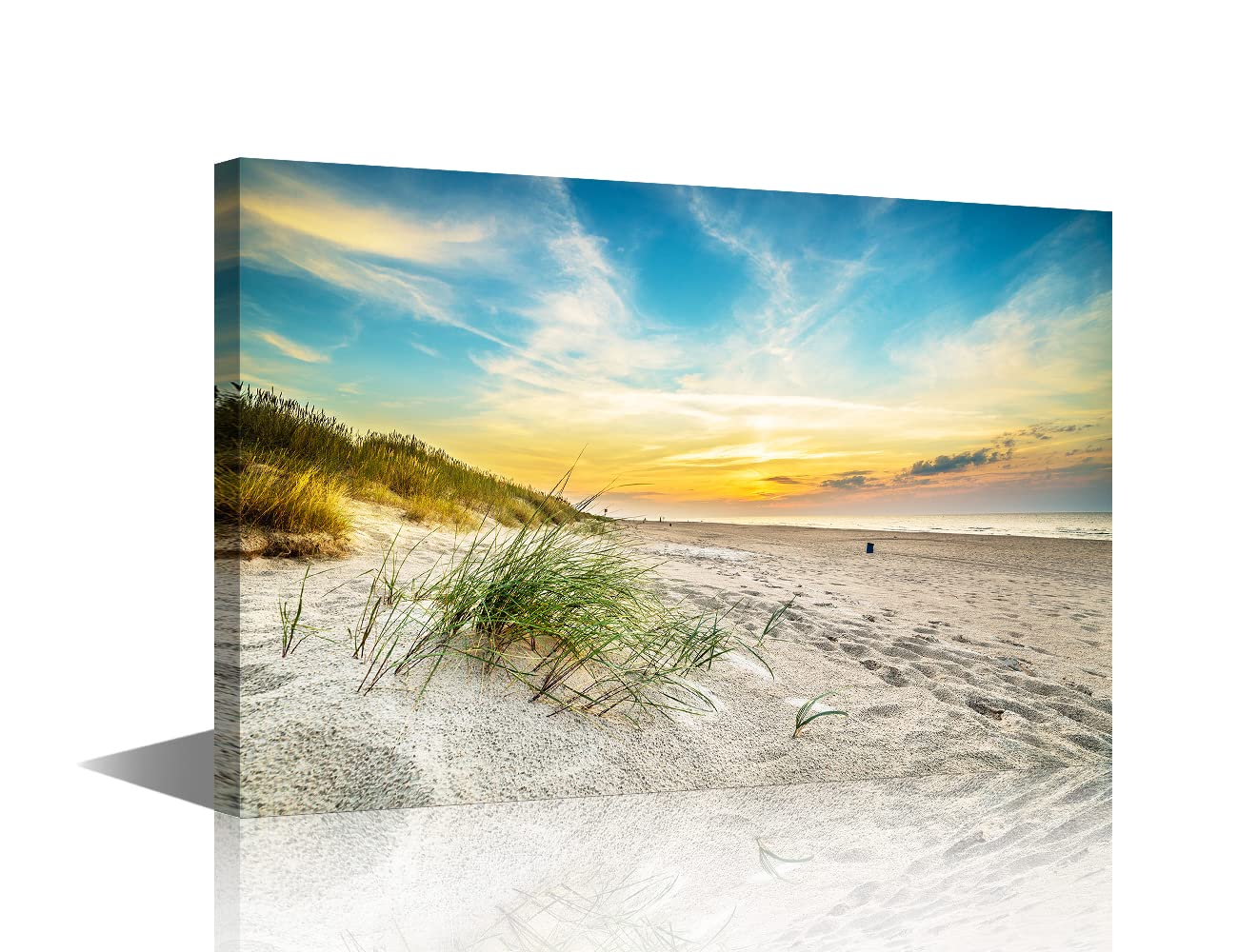 TISHIRON Canvs Wall Art Seaside Sands Grass Beach Sunset Painting Framed Artwork Landscape Canvas Print for Living Room Bedroom Home Decorations Wall Decor 8x12inch — image 1
