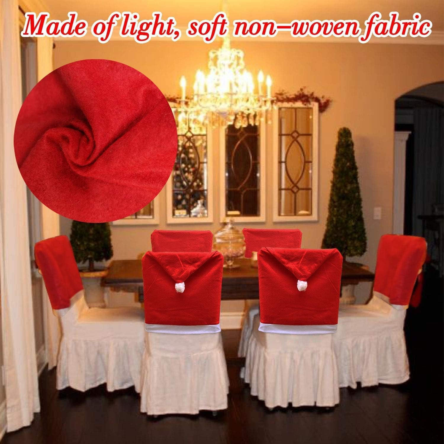 6 PACK Christmas Chair Covers Christmas Decoration Santa Hat Chair Back Covers Xams Chair Covers Caps Slipcovers Set for Christmas Festive Home Dinner Christmas Table Decoration Kitchen Party Decor: Home & Kitchen