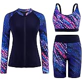 Arolina Womens Rash Guard Long Sleeve Swim Shirts Swimsuit 2026 Bathing Suit with Womens Swim Shorts & Two Pockets
