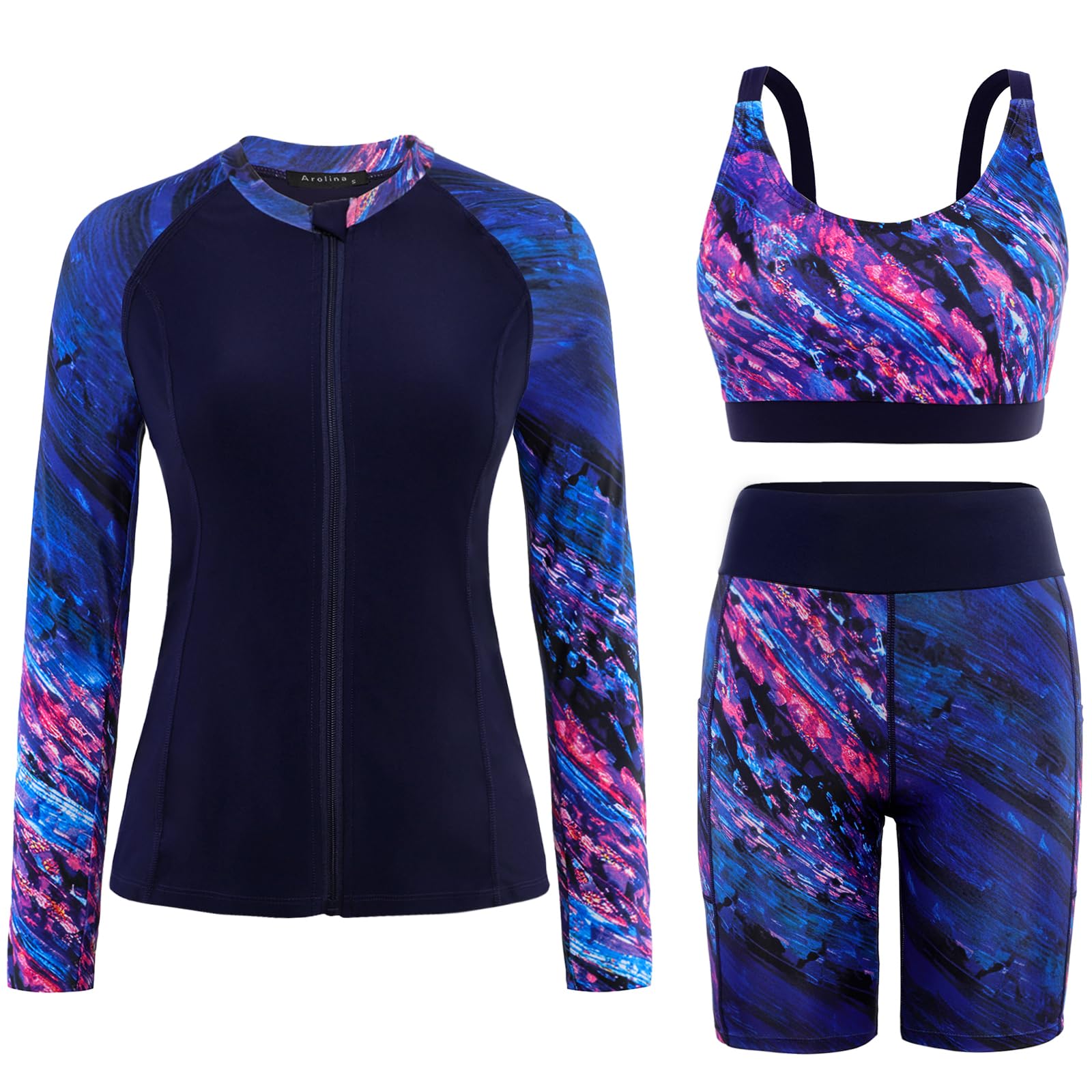 Photo 1 of Arolina Rash Guard for Women Long Sleeve Swimsuits with Boyshorts Modest Swim Suits for Women 2025 Purple 2XL