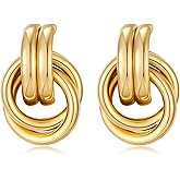 AOLIMI Chunky Golden/Silver Earrings Large Knot Earrings Love Knot Stud Earrings Geometric Dangle Drop Earrings for Women