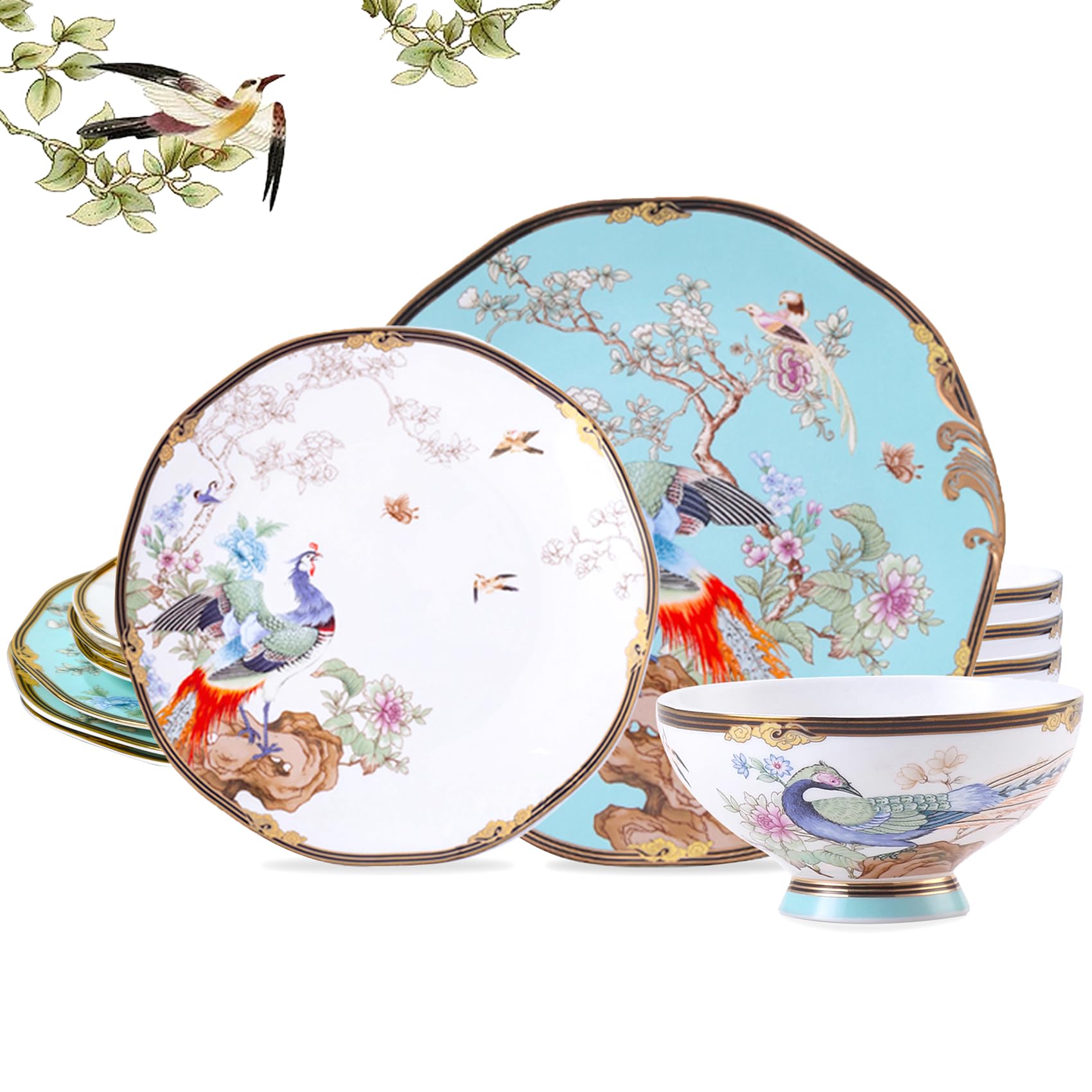 Photo 1 of **MISSING PIECES**ACMLIFE Bone China Dinnerware Set, Vintage Floral Fine China Dinnerware Sets, Porcelain Dinnerware Sets for 4, Light Blue 12 Piece Fine China Set Lightweight Dinnerware Set Christmas Gifts (Blue)