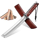 DRGSKL Japanese Fixed Blade Knife - Tanto Knives with Wooden Sheath - Survival Knives with Full Tang Handle - Bushcraft knives for Camping Outdoor, Gifts for Men