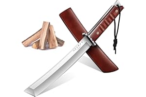 DRGSKL Japanese Fixed Blade Knife - Tanto Knives with Wooden Sheath - Survival Knives with Full Tang Handle - Bushcraft knives for Camping Outdoor, Gifts for Men