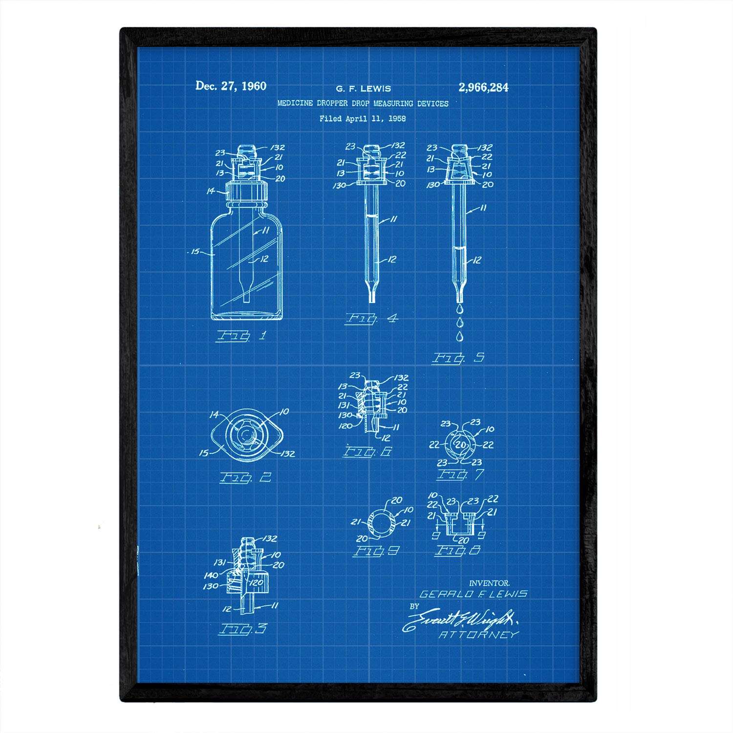 Nacnic Poster patent Pot dropper. Sheet with old design patent A3 size with blue background