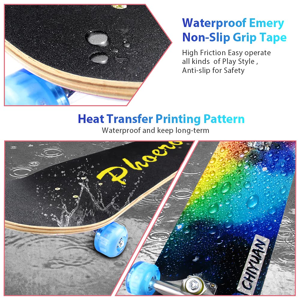 Easy_Way Complete Skateboards- Standard Skateboards for Beginners Kids Boys Girls Teenager- 31''x 8''Canadian Maple Cruiser Pro Skate Board, Skateboards