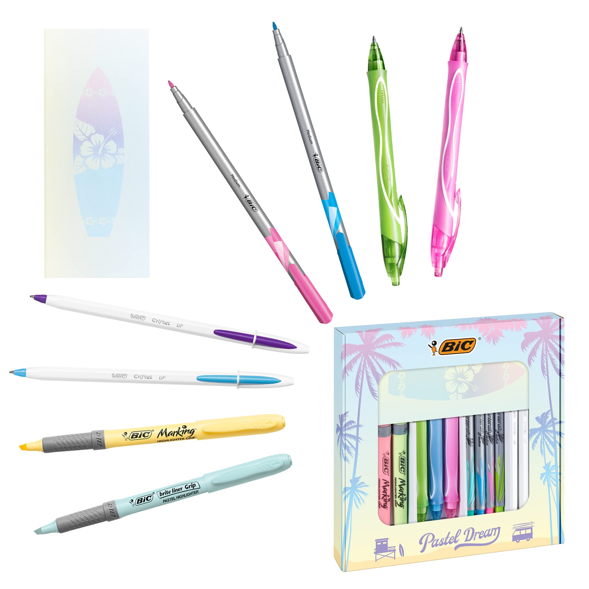 Bic Dream Kit - 16pc, Gel/Felt/Highlighter/Ball Pens & Notepad - Turquoise Gift Box
