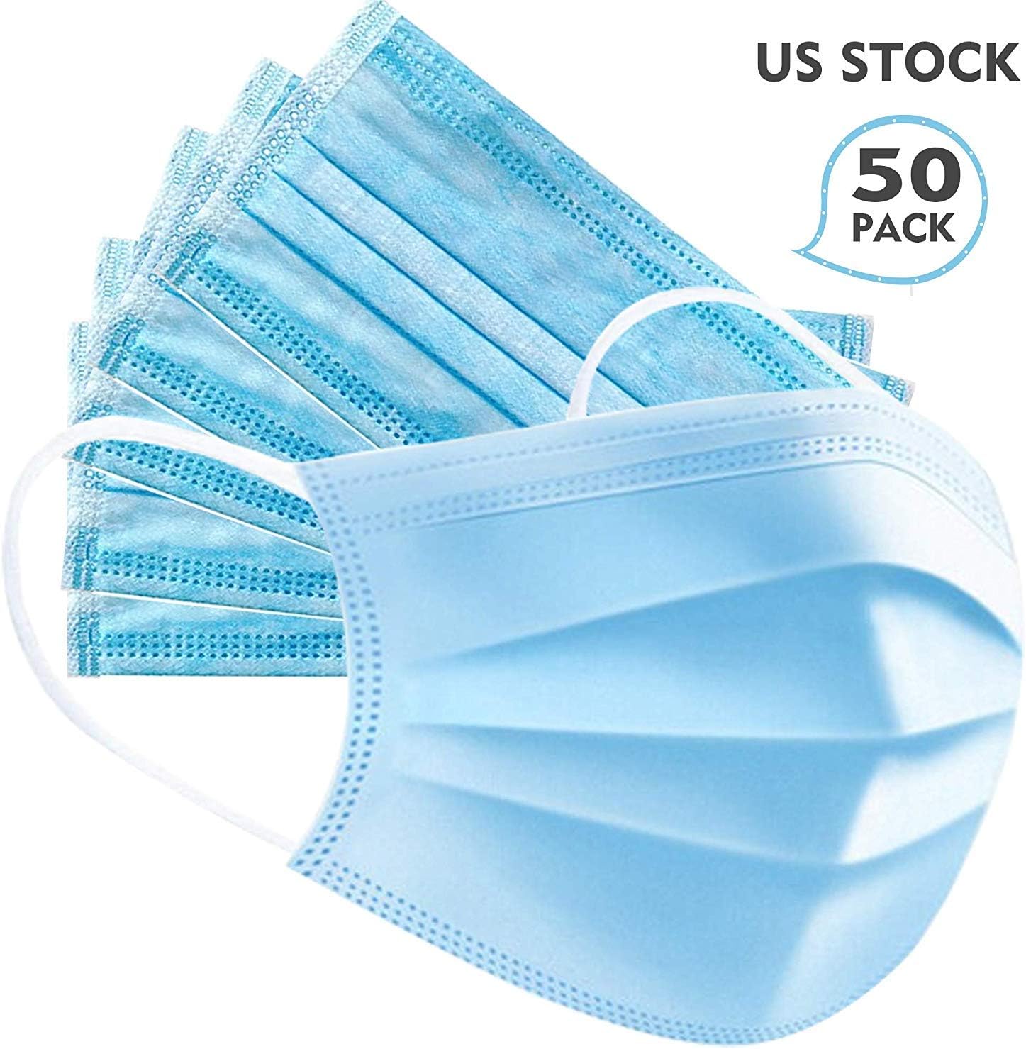Disposable Medical Face Mask Thick 3Ply Medical Masks with Comfortable Earloop, Great for Dust, Germ and Virus Protection and Personal Health (50pcs, Blue)