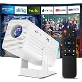 [Built-in Apps &amp; 4K Support ] Mini Projector with Wifi and Bluetooth,Portable Projector Native 1080P Support Auto Keystone Movie Projector Compatible with HDMI/USB/iOS/Android,135&deg; for Home,Outdoor
