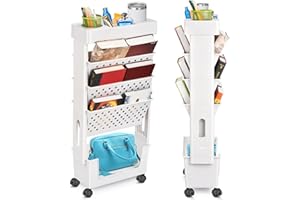 JAKIRRAMY FULLIKES Mobile Bookshelf Cart, 5 Tier Mobile Bookshelf with Wheels, Rolling Book Cart, Utility Organizer White Bookshelves for Kids Children Students Study in Bedroom Living Room Home School