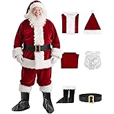 Santa Claus Costume for Men Adult - Deluxe 9pc Santa Suit, Velvet Santa Outfit Set for Holiday Parties & Festive Events